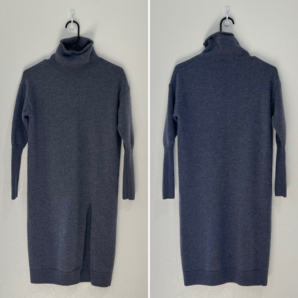 Wilfred Merino Wool Charcoal Grey Turtleneck Dress Knee Length Front Slit XS
